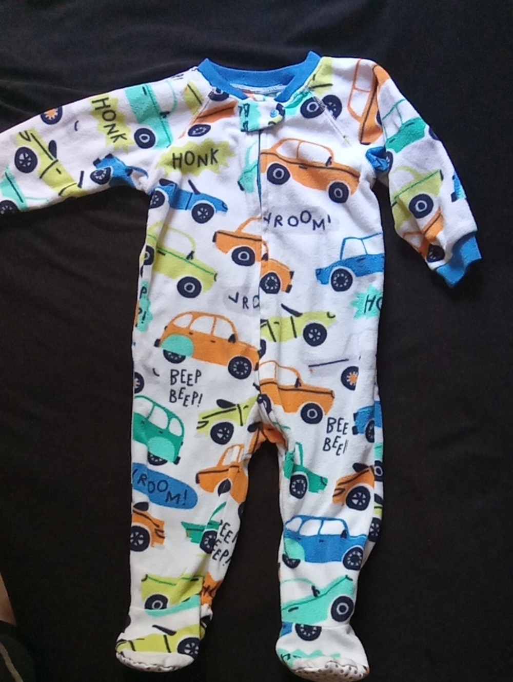 The Children's Place Car Print Footed One-Piece - Blue, Green, Orange